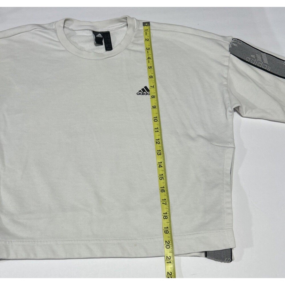 Adidas White Grey Elastic Logo Crop Top Crewneck Sweater Pullover Women’s M - Picture 6 of 8